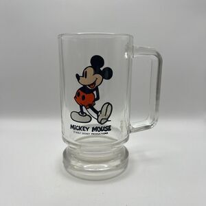 Vintage MICKEY MOUSE Clear Glass Mug Cup Tankard 5 1/2" Tall Walt Disney